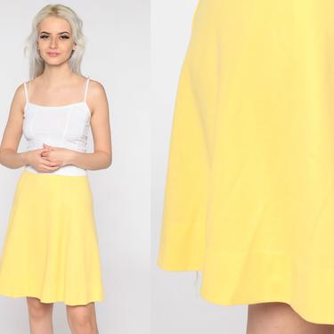 70s Mini Skirt Yellow Skirt High Waisted 70s Mod Skirt Aline Plain Preppy Retro 1970s Vintage Flared Extra Small xs 