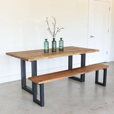 Live Edge Dining Table made from Reclaimed Wood / 3&amp;quot; x 3&amp;quot; Rectangle Metal Legs 