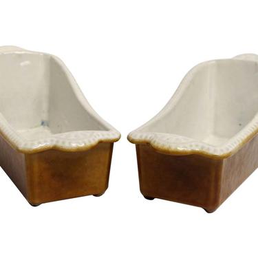 Pair of Miniature White Ceramic Slipper Bathtub Soap Dishes