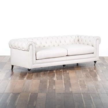 White Chesterfield Leather Sofa W/ Casters