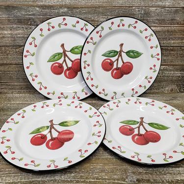 2000 Vintage Mary Engelbreit Cherries Plate Set, Y2K Enamelware Cherry Dinner Plates, Red & White Kitchenware, Retro Vintage Kitchen 