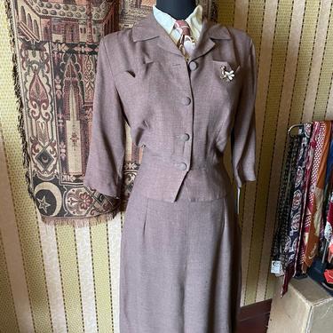 Vintage 1950s 2 Piece Jacket Skirt Gabardine Suit Set S/M 