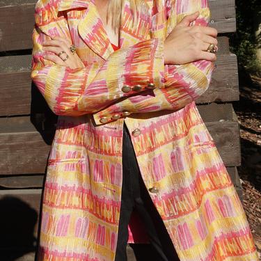 MARY MCFADDEN 1980s Metallic Pastel Abstract Print Jacket Brocade Pink and Orange Blazer 