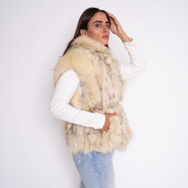 1970’s Vintage FOX FUR VEST, fox fur stroller coat, white fox fur coat, size s m l 