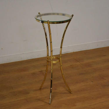Hollywood Regency Style Glass Faux Bamboo End Table 