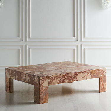 1970's Pink, Peach and Rust Breccia Pernice Marble Coffee Table