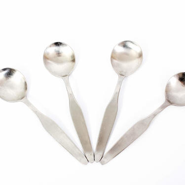 Four C. Hugo Pott Solingen Germany Stainless Table or Soup Spoons 7-1/4&quot; - 2723 Josef Hoffmann 1955 - Philadelphia Museum of Art Collection 