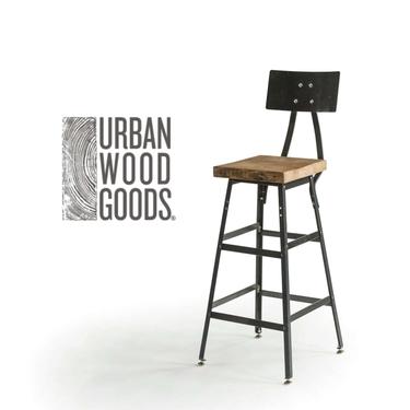 Reclaimed Wood Stool with steel back (table 18&quot;, counter, 25&quot;, OR bar 30&quot;) .  Your choice of wood finish and height. 