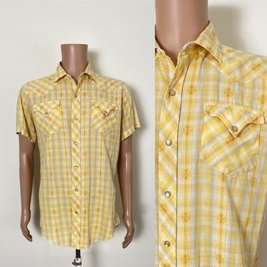 Vintage 1950s 1960s Western Shirt H Bar C Cotton Short Sleeve Plaid 
