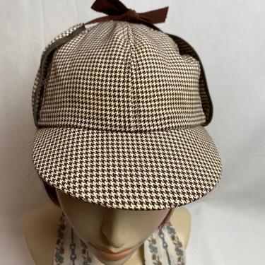 40’s houndstooth Sherlock Holmes style Deer stocker hat~ private detective chocolate brown checker cap unisex androgynous 