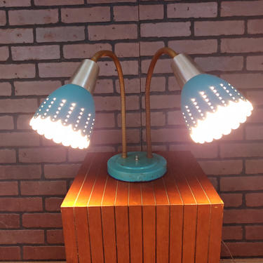 Mid Century Double Shade Turquois Gooseneck Desk Lamp 