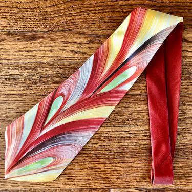 Very Dapper Dead Stock  Late 1940s / Early 1950s Abstract Autumnal Colored Hand Painted Tie. 