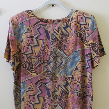 Abstract Print Silk Top M L 40 Bust 