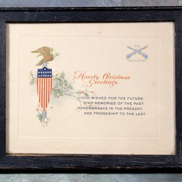 RARE WWI 301 Infantry Regiment Framed Christmas Card - From Jack Fallon - Antique Military Christmas - World War I Army | Free Shipping 