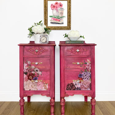 Vintage Three Drawer Nightstands, Bedside Tables, Antique Accent Tables, Painted Bedroom Furniture 