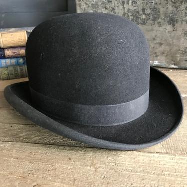 French Black Bowler Derby Hat, Original Label, Laffont, Toulouse, France, Size Small 