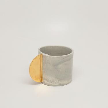 Grey Soft Marbled Porcelain Espresso Cup Half-moon gold, 4 oz 