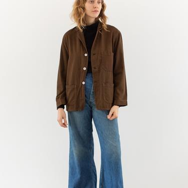 Vintage Chocolate Brown Overdye Chore Jacket | Unisex Double Pocket Cotton French Workwear Style Utility Work Coat Blazer | S 