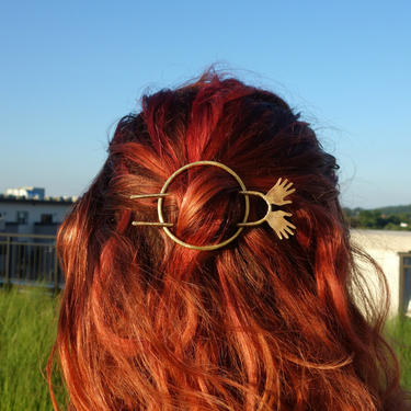 Bun Pin Hair Slide Hair Pin Brass Hair Piece - Jazz Hands - Kooky sculptural hair accessory 