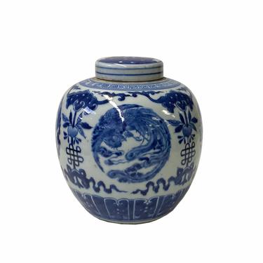 Hand-paint Phoenix Graphic Blue White Porcelain Ginger Jar ws1715E 