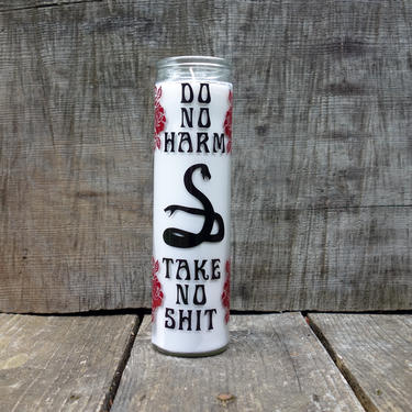 Do No Harm Take No Shit 7 Day Prayer Candle Witchy Home Decor, Modern Witch Women Empowerment, Tall Glass Candle Altar Decor Feminist Saying 
