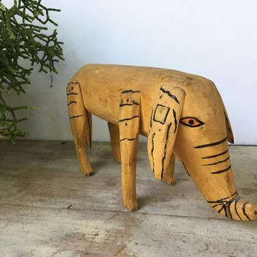 Vintage Wooden Elephant Folk Art Statue, Primitive Wood Elephant, Hand Made, Ethnic Boho, Rustic Elephant, Outsider Art 