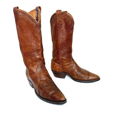 Vintage Women's DAN POST Cowboy Boots ~ size 6 1/2 M ~ Lizard Skin / Exotic ~ Western ~ Hippie / Boho ~ Rockabilly ~ Overlaid 
