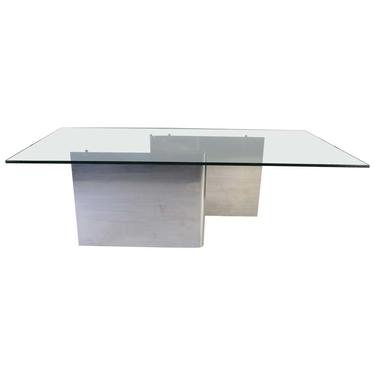 Ron Seff Style Sculptural Stainless Steel Glass Top Dining Table