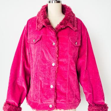 Y2k Pink Corduroy Sherpa Jacket, sz. L