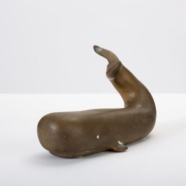 Spanish Modern Whale Paperweight in Oxidized Brass
