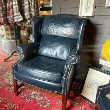 Pair of Vintage blue Wingback leather chair