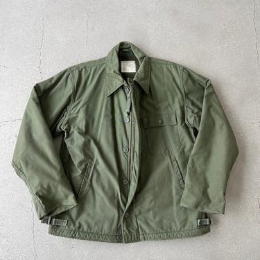 Vintage 1970s USN A-2 Cold Weather Deck Jacket | Military Green Army Coat | Large 42-44 | Permeable 