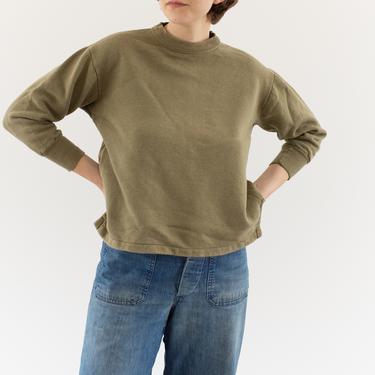 Vintage French Faded Olive Green Crew Sweatshirt | Cozy Fleece | 70s Made in France | FS096 | S M | 