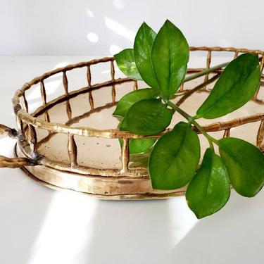 Vintage Brass Faux Bamboo Tray 