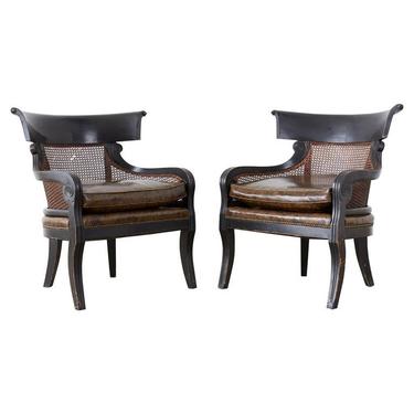 Pair of English Regency Style Ebonized Klismos Chairs by ErinLaneEstate