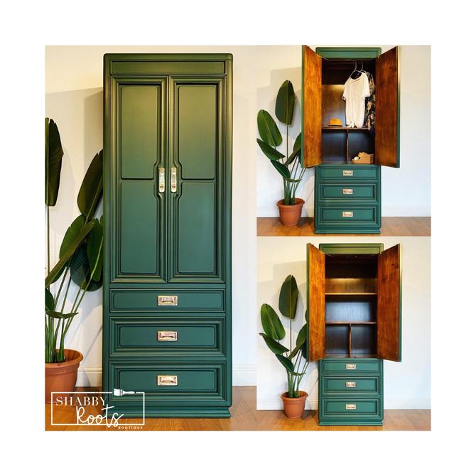 Emerald Green Armoire Wardrobe Closet, Mid Century Modern Armoire