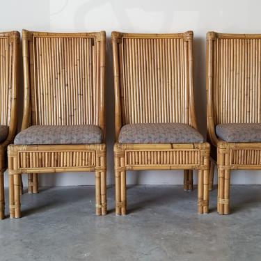 Vintage Split Reed Rattan High Back Dining Chairs Set of - 4 