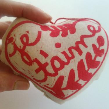 Heart Shaped Sachet, Je T'aime, te amo, French Language Valentine, Italian words, love, for him, for her 