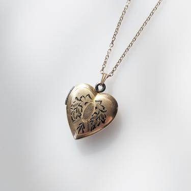 Antique 12kt Gold Heart-Shaped Locket | Enameled Engraving by wemcgee