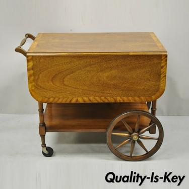 Baker Drop Leaf Mahogany Banded Inlay Tea Cart Server Cart with Glass Tray