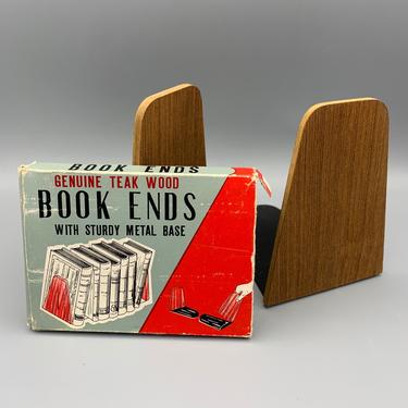 Vintage teak book ends with original box 