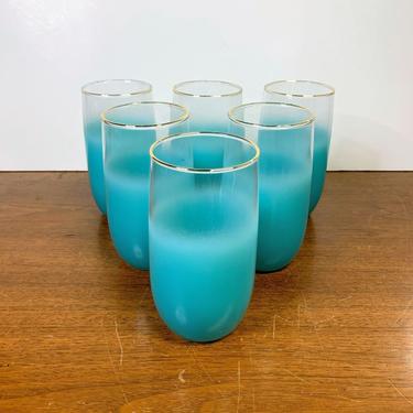 Vintage West Virginia Glass Blendo Glass Blue Tumblers Set of 6 