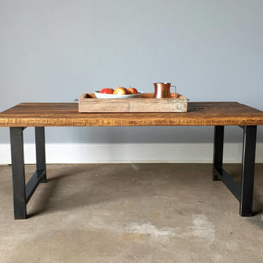 Reclaimed Wood Coffee Table / Industrial H-Shaped Steel Legs 