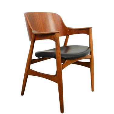 Teak Arm Chair Black Leather Danish Modern 