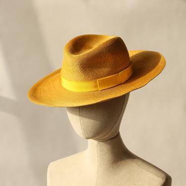 Vintage 60s Saffron Yellow Bohemian Straw Fedora Sun Hat | Made in Italy | 1960s Designer, Boho, Crushable, Low Crown, Straw, Floppy Sun Hat by TheVault1969