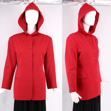 80s Norma Kamali hooded jacket / vintage 1980s Kamali Omo red blazer with hood sz 8 