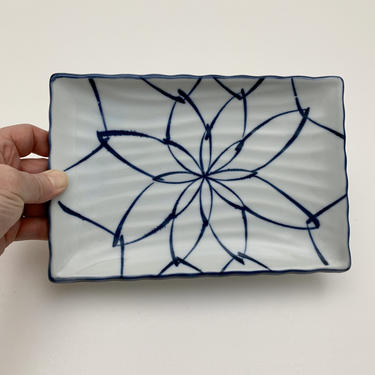 Ceramic Sushi Plate | Vintage Blue and White Pottery Dish | Asian Decor | Minimalist Home 
