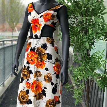 Vintage 1960s Pierre Cardin Couture Bright Floral Print Dress with Incredible Architectural design! 60s 70s Vogue Runway CHIC! 