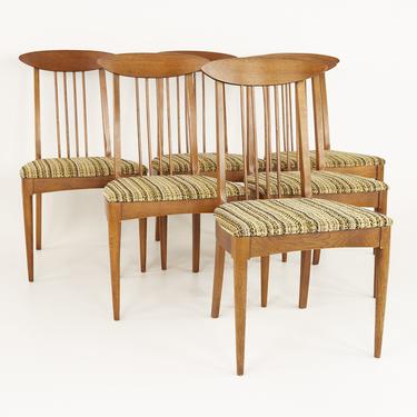 Broyhill Sculptra Walnut Cat's Eye Dining Chairs - Set of 6 - No Captains Chairs - mcm 