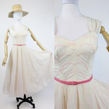 1950s Mitzi Morgan embroidered organza dress xs | new spring 
